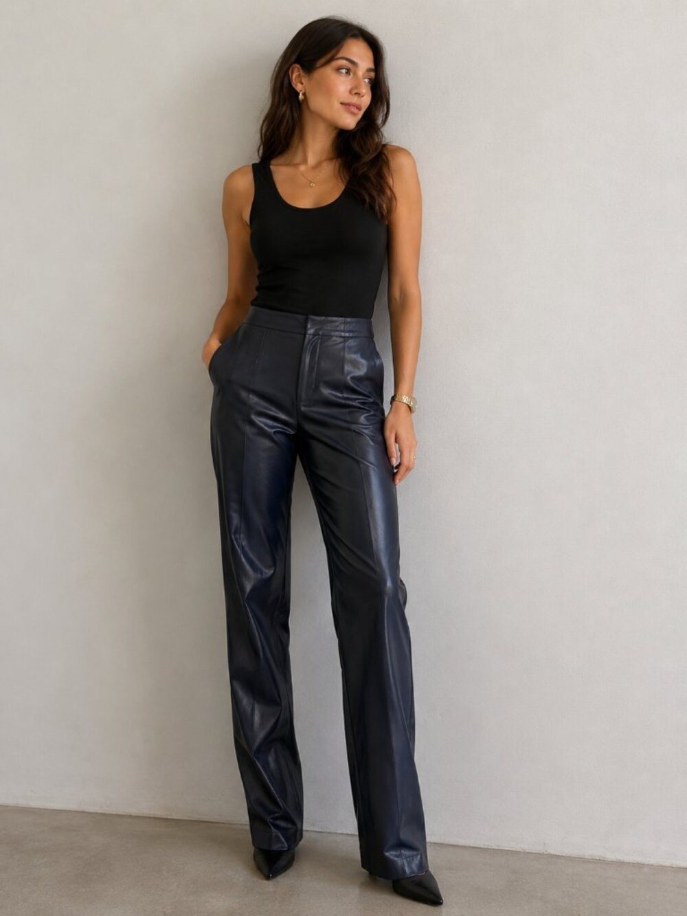 PierAntonioGaspari Faux Leather Leggings IT 42 US 6 Navy Blue Ecopelle Pants NWT